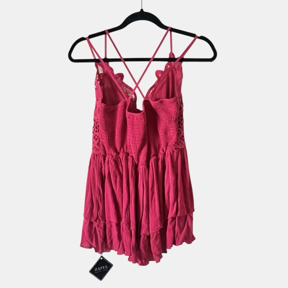 Zaful Rasberry Lace-Trim Tiered Cami - Picture 6 of 9
